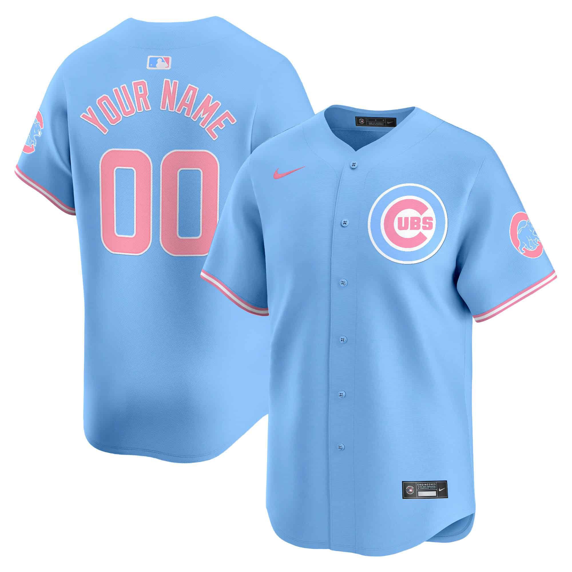 Men Chicago Cubs Bubblegum Blue 2024 Nike Vapor Premier Limited Custom MLB Jersey->->